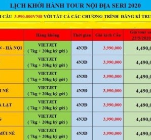 Lịch Khởi Hành Tour Nội Địa Seri 2020 - 4 Ngày 3 Đêm Gói Combo Kích Cầu Tuyệt Vời